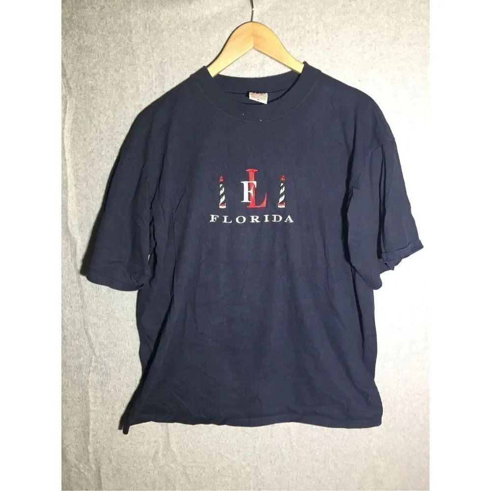 Mens TSC Shirt Florida Lighthouse Beach Tourist Beachy Casual Mock Neck Vintage